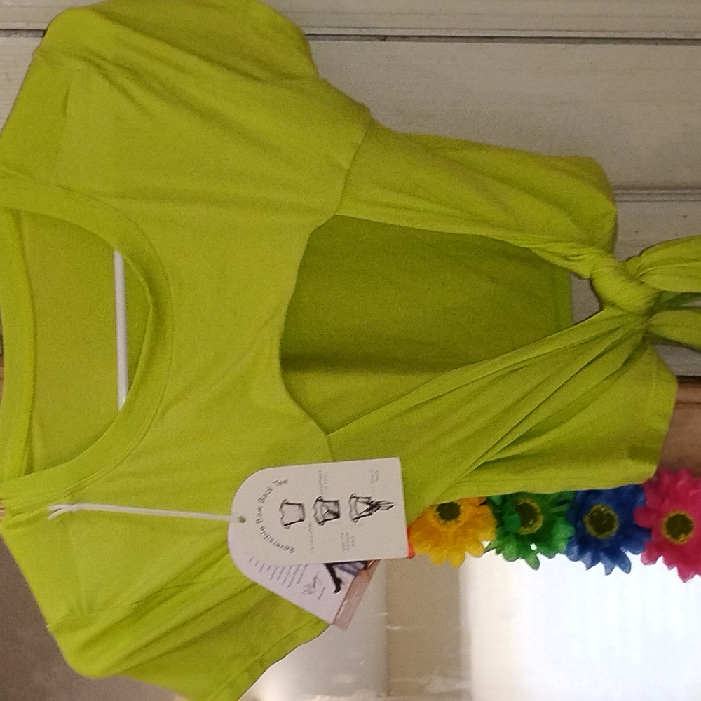 Vibrant Lime Tie-Front Women's Top